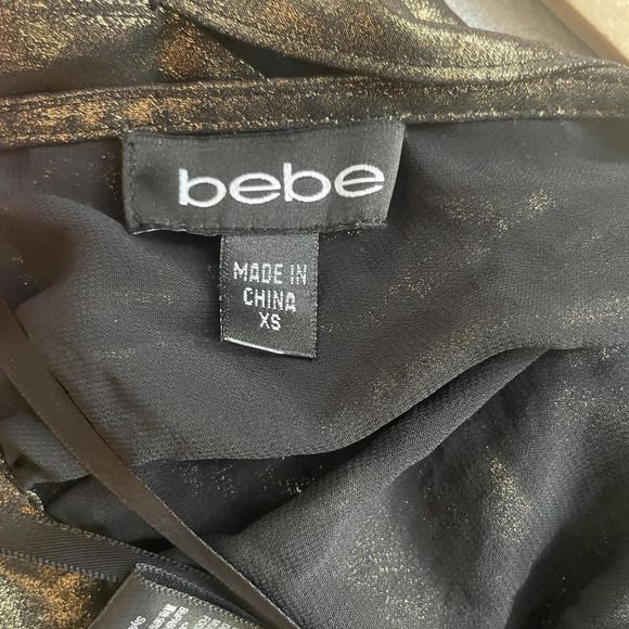 bebe Shirt Women XS Gold Metallic Wrap Tie Crop Top Long Sleeve V Neck Party - Picture 5 of 8